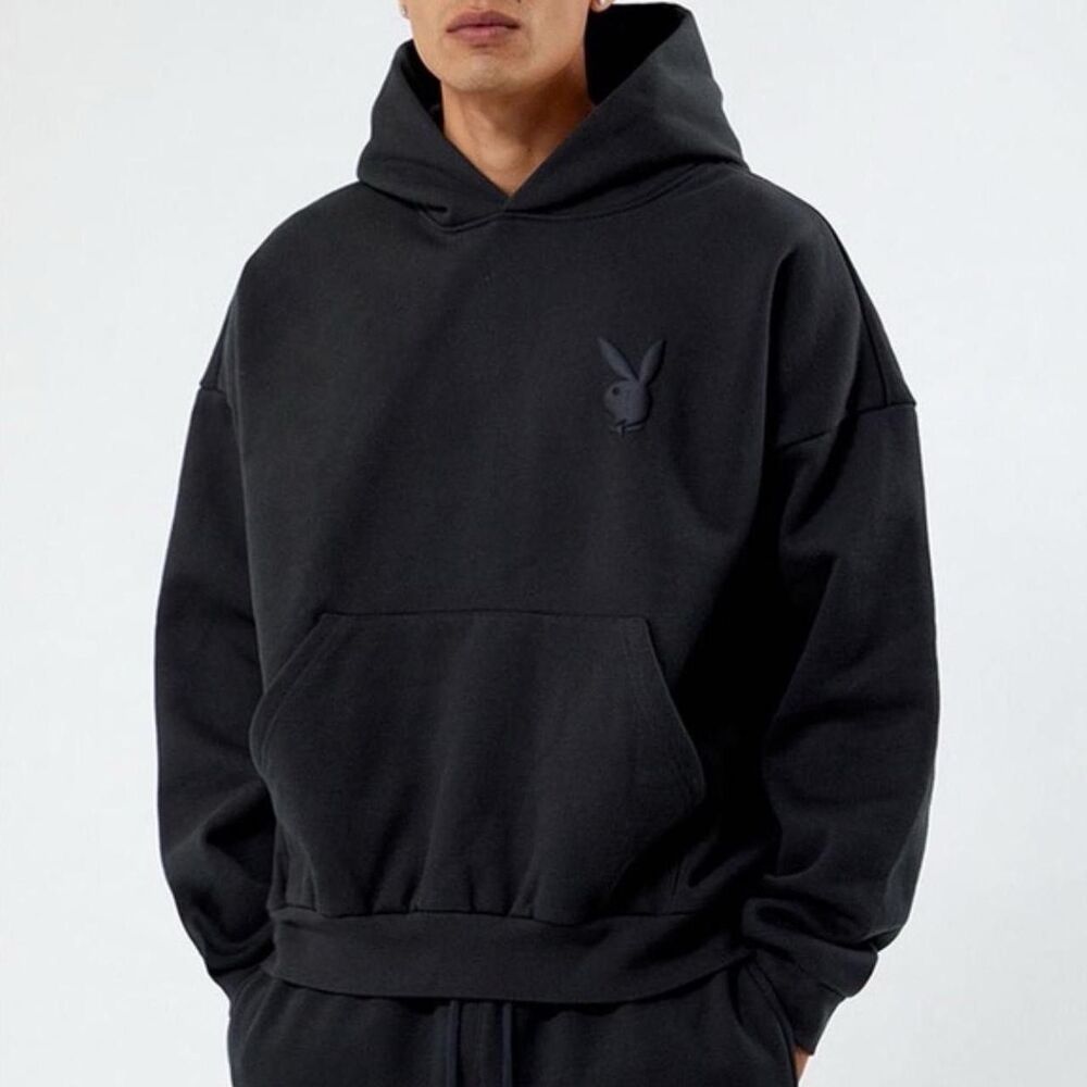Playboy x PacSun Black Hoodie Men's Size M Embroidered Bunny Logo Gray Wash